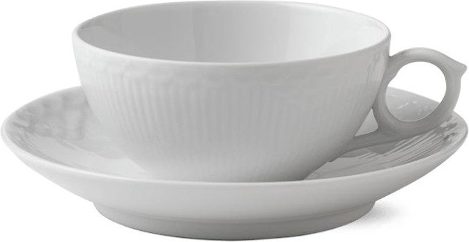 Royal Copenhagen Hvid halv tip kop med tallerken, 20Cl