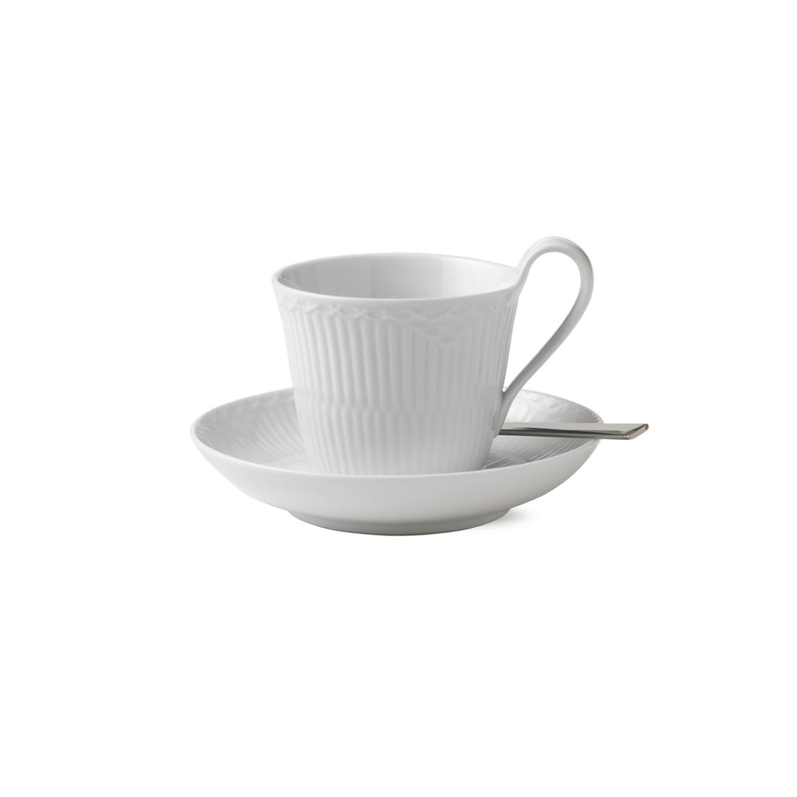 Royal Copenhagen White Fluted Half Lace Cup With Saucer, 25cl