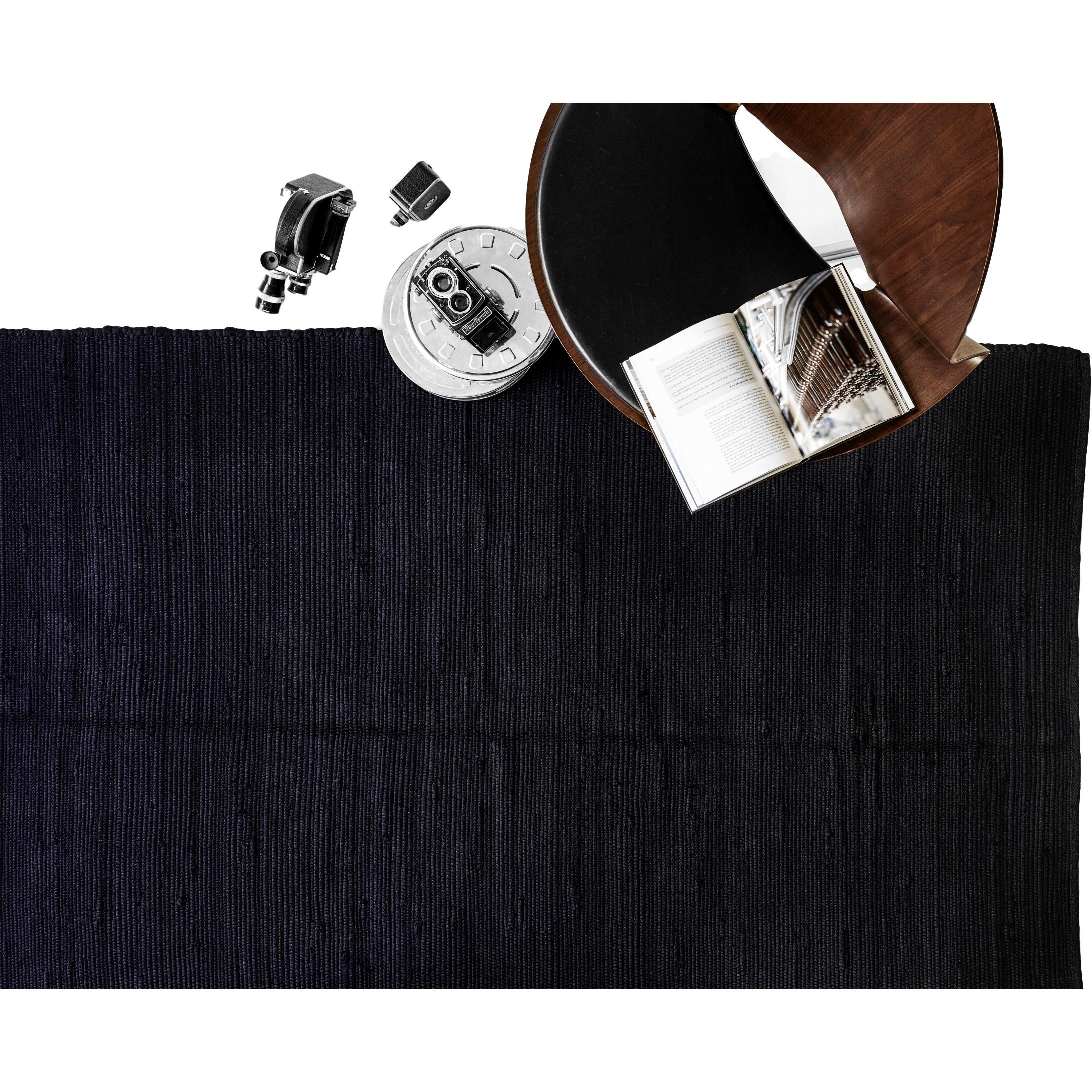 Alfombra de algodón sólido negro, 65 x 135 cm