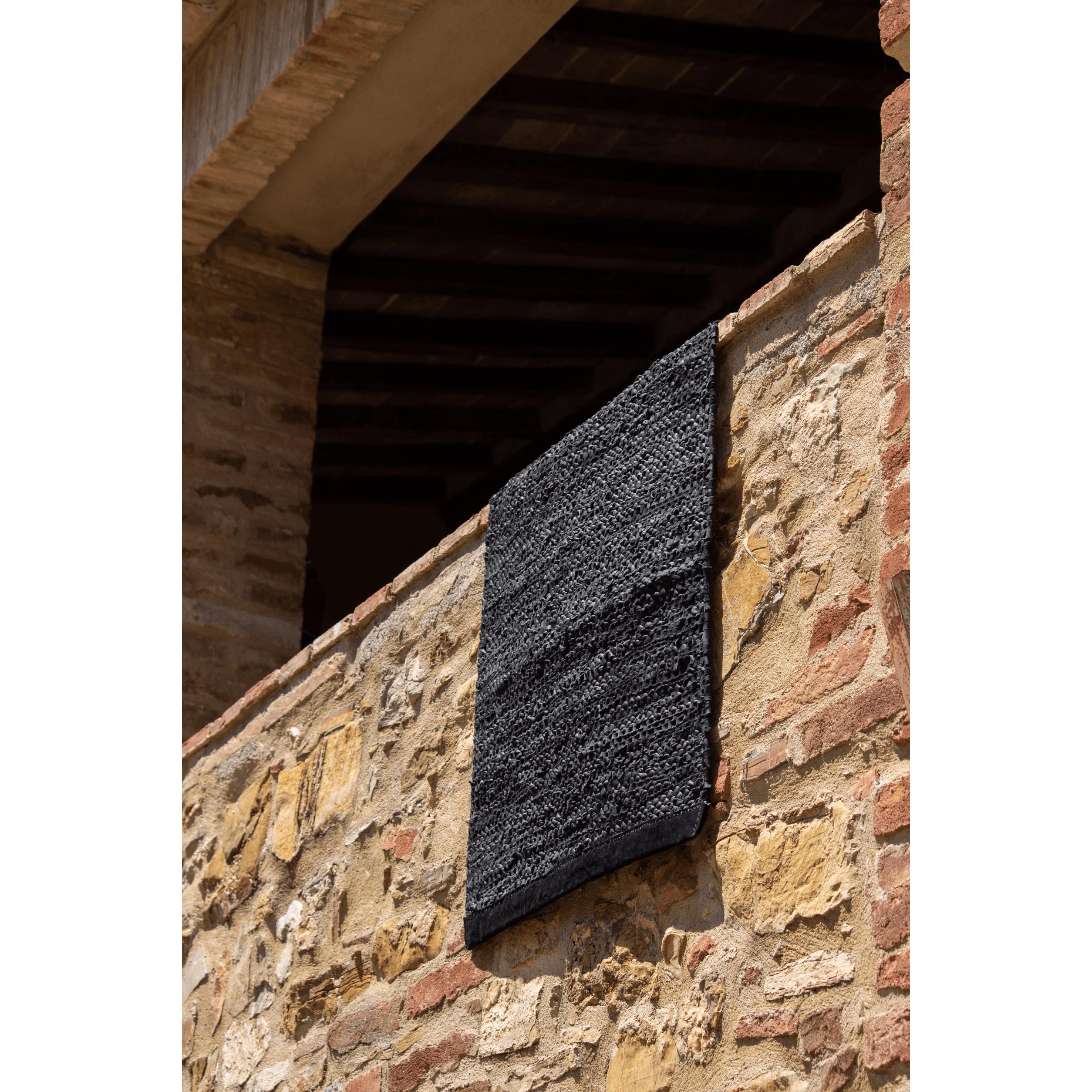 Rug Solid Lederen vloerkleed zwart, 170 x 240 cm