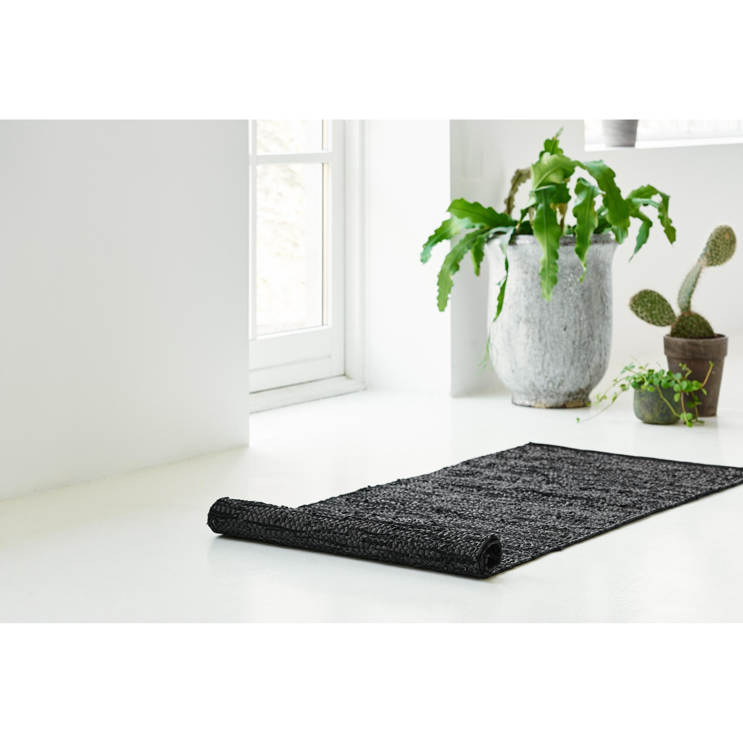 Alfombra de cuero sólido alfombra negra, 60 x 90 cm