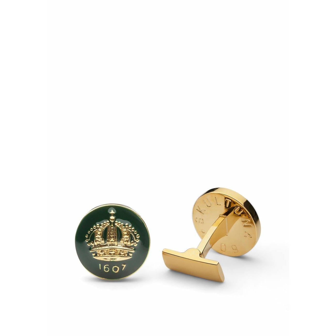 Skultuna Crown Gold Gufflink Ø1,7 cm, verde da corsa