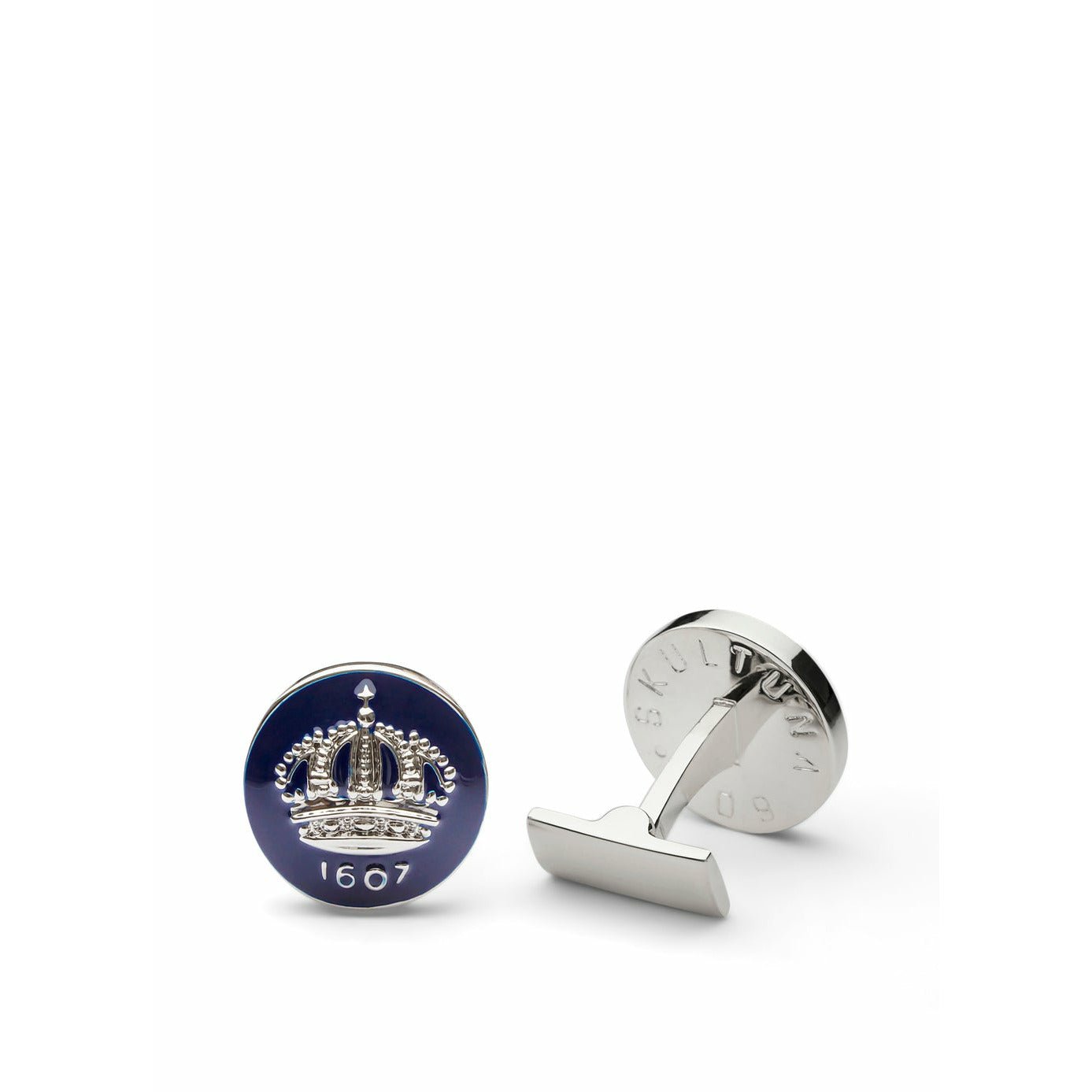 Skultuna Crown Silver Cufflink Ø1,7 cm, Bleu Royal