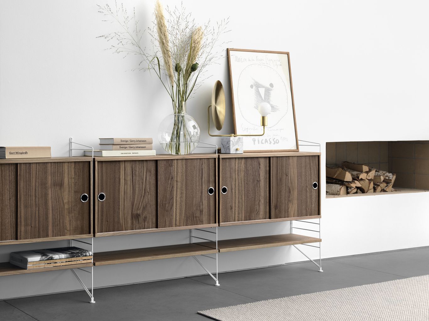 String Furniture String System Cabinet Element With Sliding Doors Walnut, 30x78x42 Cm