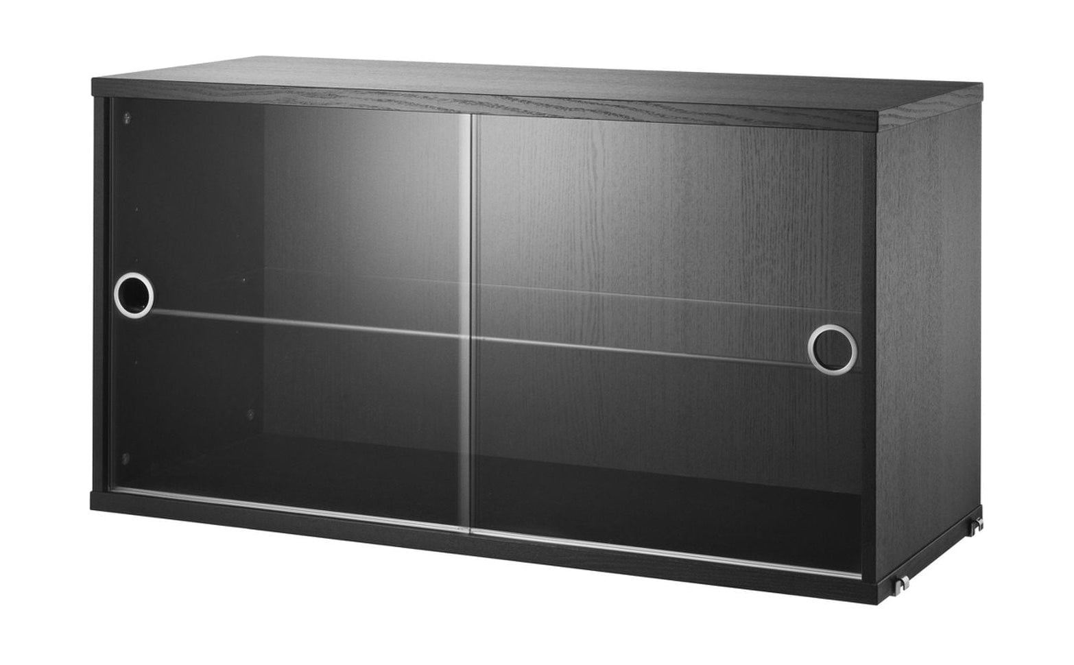 弦乐家具弦系统橱柜元件带滑动玻璃门，黑色染色灰