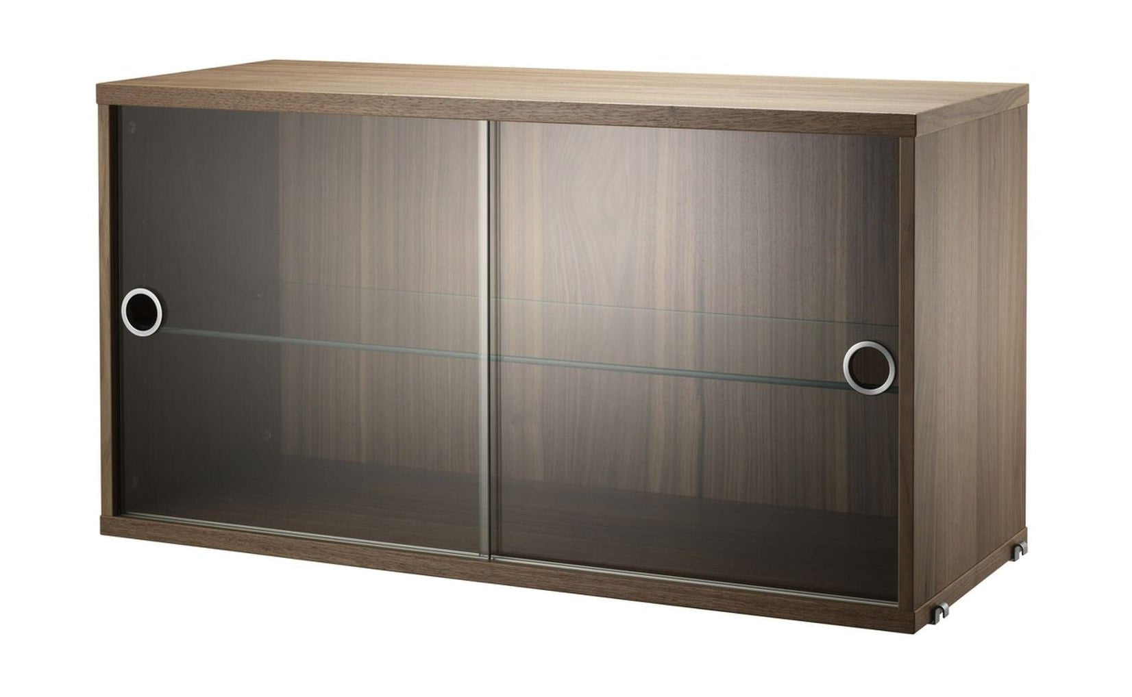 String Furniture String System Cabinet Element With Sliding Doors Made Of Glass, Walnut