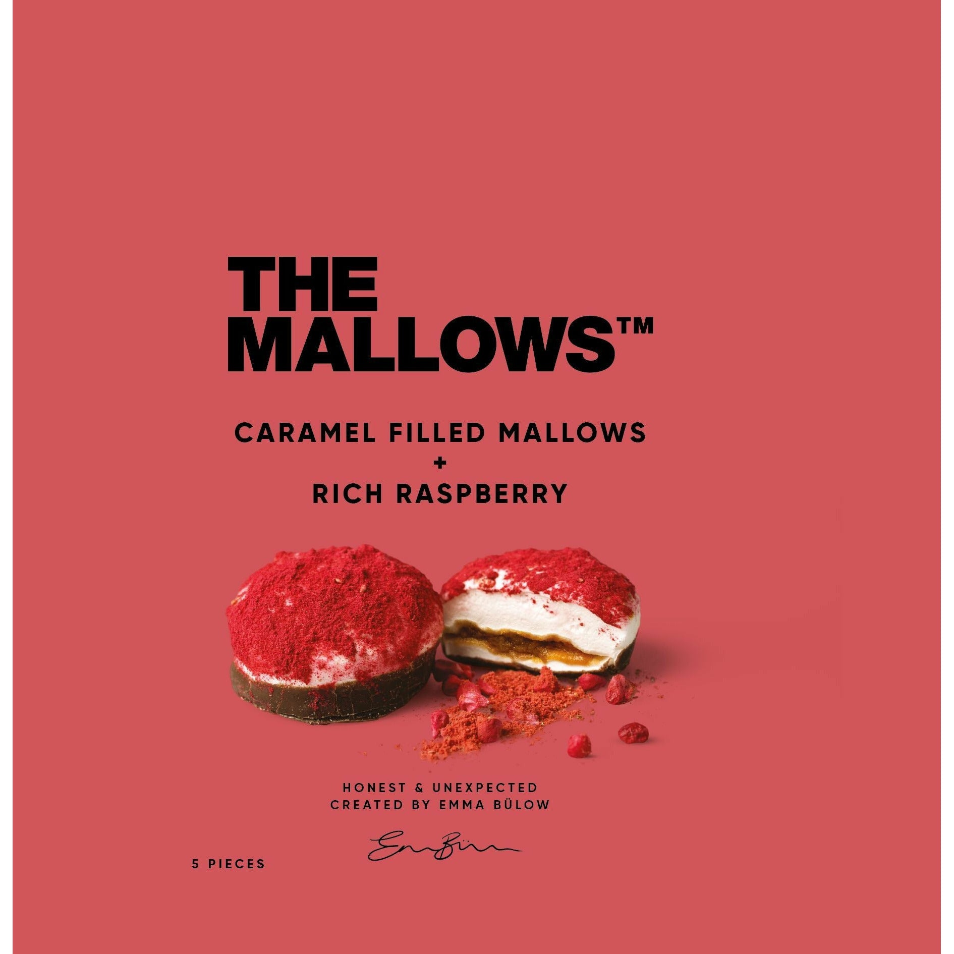 Los malvaviscos Mallows con caramelo llenando frambuesa rica, 11g