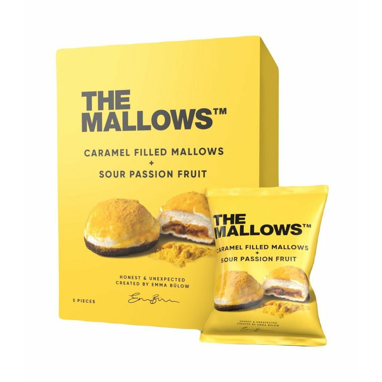 The Mallows Marshmallows med karamelfyldning sur passionsfrugt, 55 g