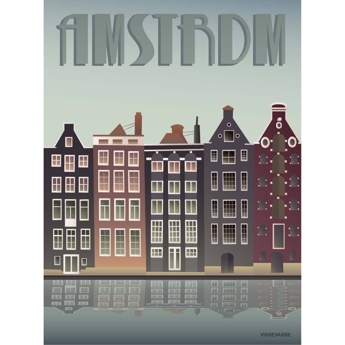 Vissevasse Amsterdam Kanalhäuser -plakat, 15 x21 cm