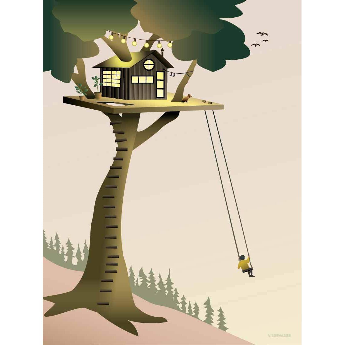 Vissevasse Tree House -affisch, 15 x21 cm