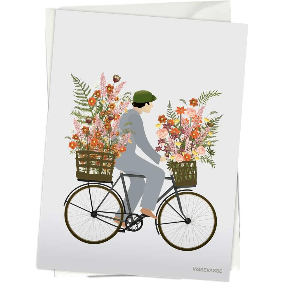 Vissevasse -sykkel med blomster gratulasjonskort, 10,5x15