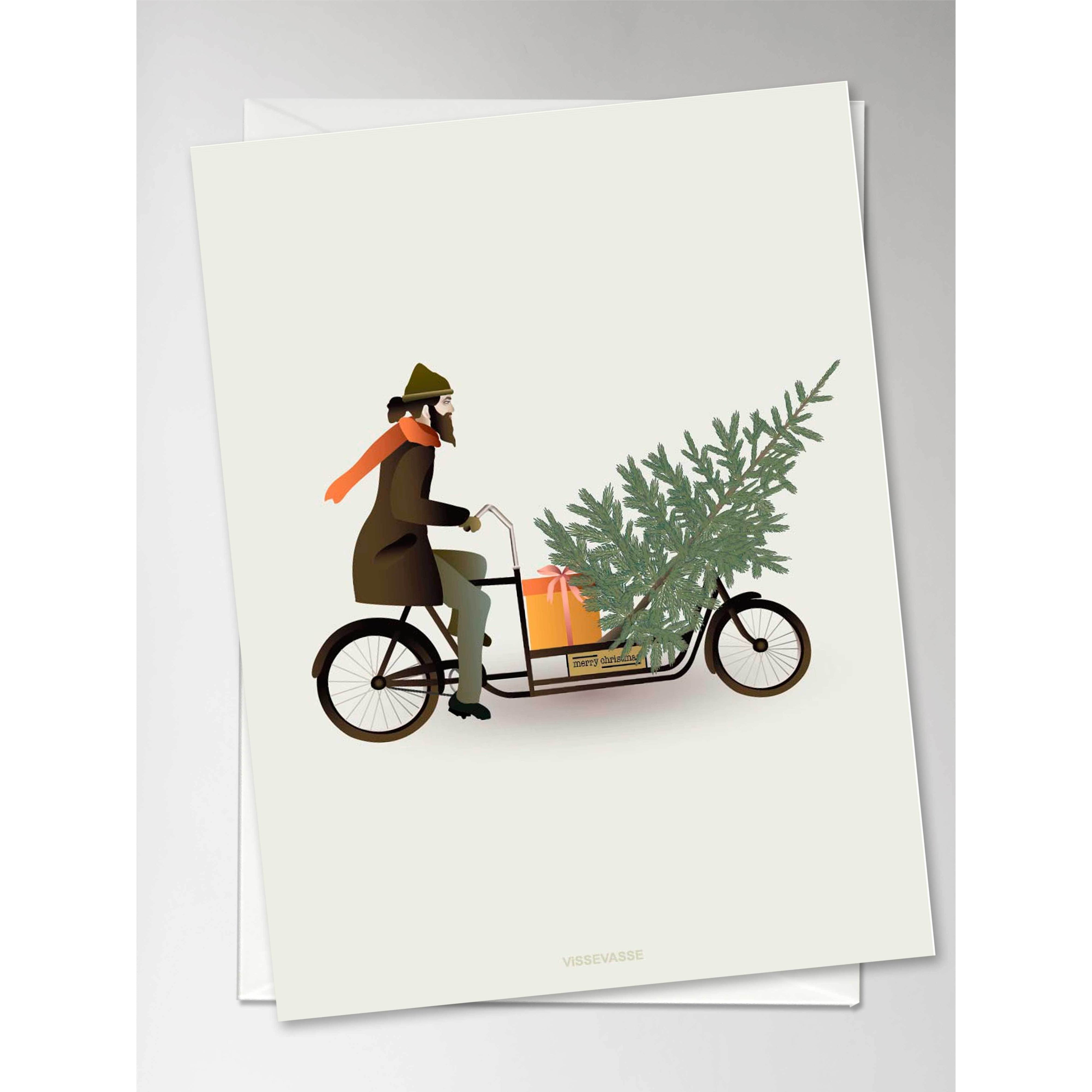Vissevasse Fahrrad mit Weihnachtsbaum Grußkarte, 10,5x15cm