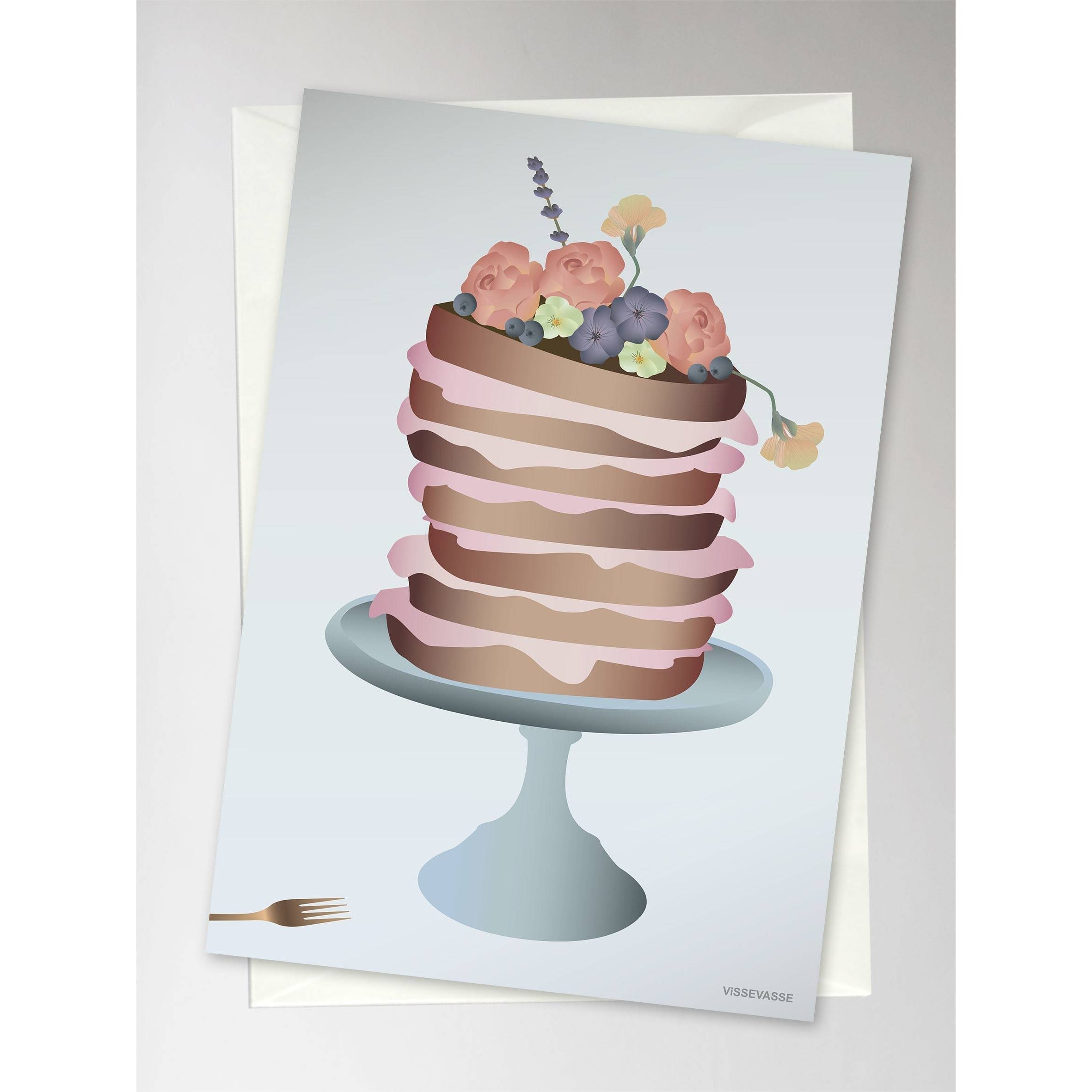 Vissevasse Bloem versierde cake wenskaart, 10,5 x15 cm