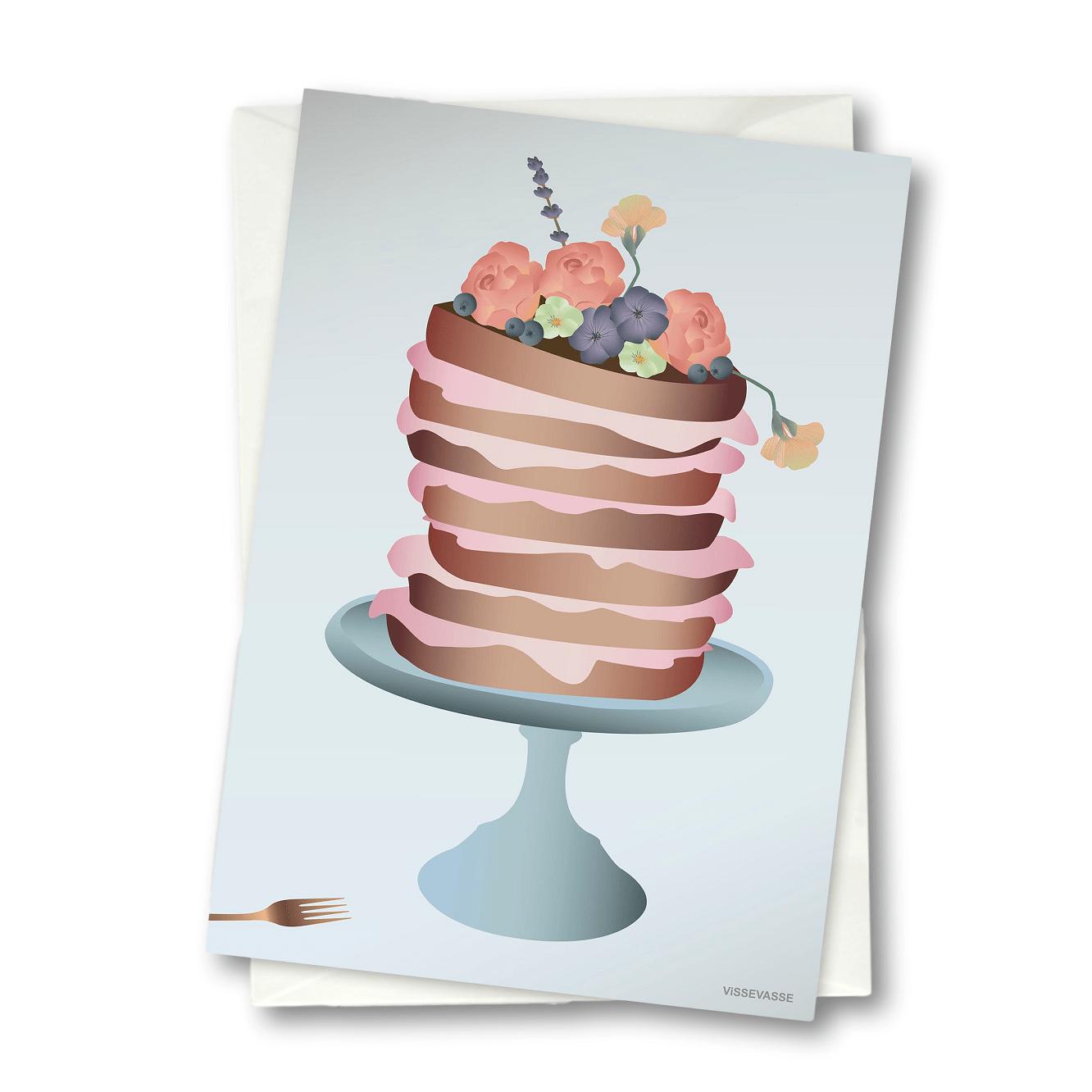 Vissevasse Flower Decorated Cake Greeting Card, 10.5 X15 Cm