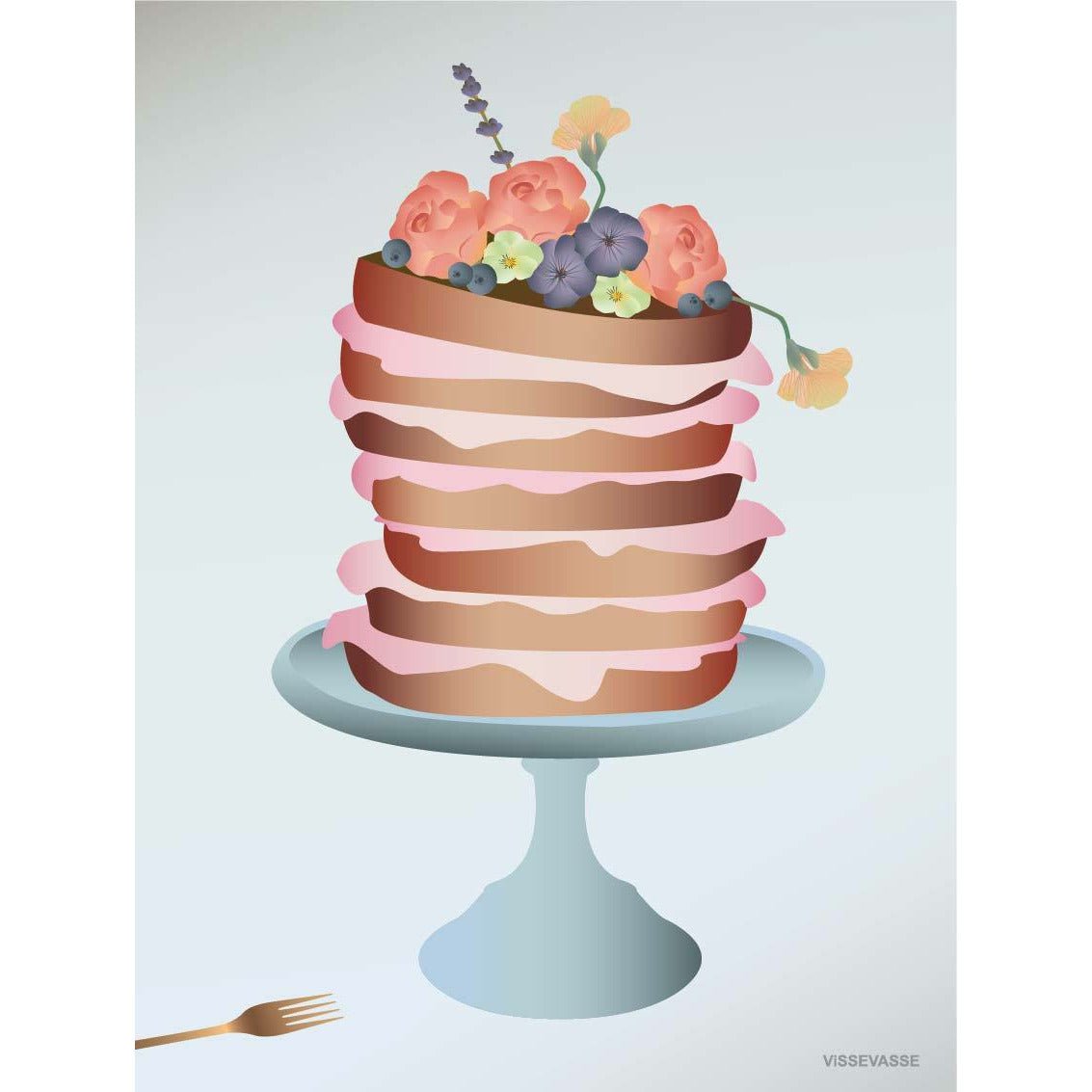 Vissevasse Bloem versierde cake wenskaart, 15 x21 cm