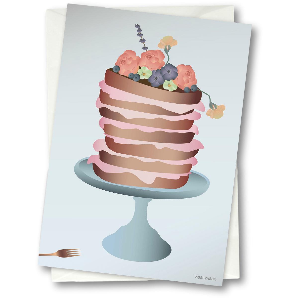 Vissevasse cartolina di auguri di torta decorata fiore, 15 x21 cm