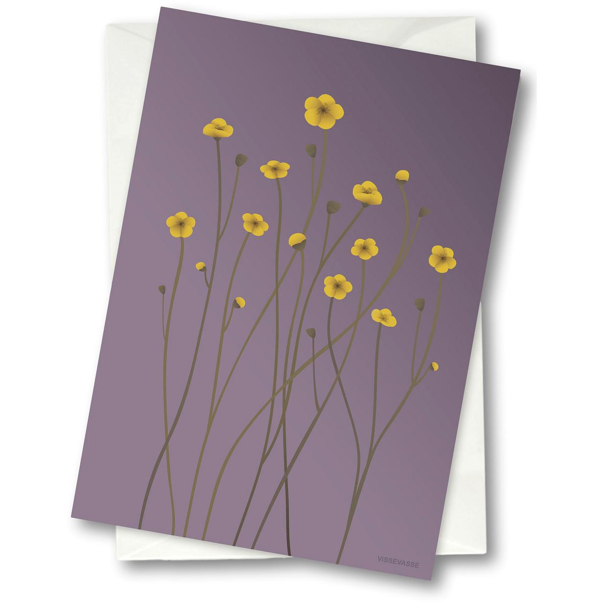 Vissevasse Buttercup gratulasjonskort 15 x21 cm, lilla