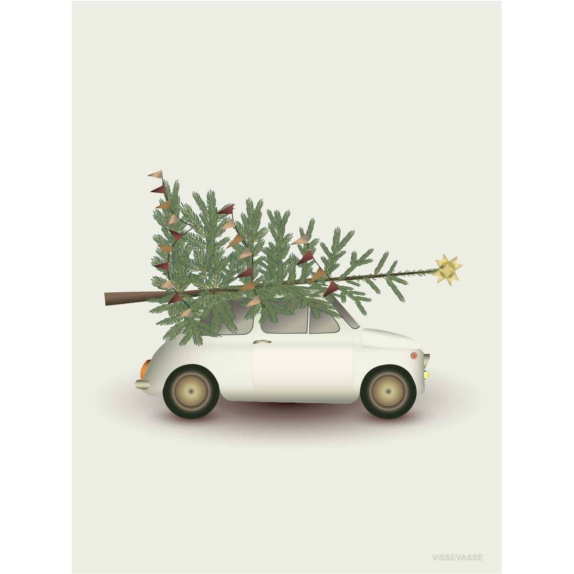 Vissevasse Kerstboom en kleine auto wenskaart, 10,5x15 cm