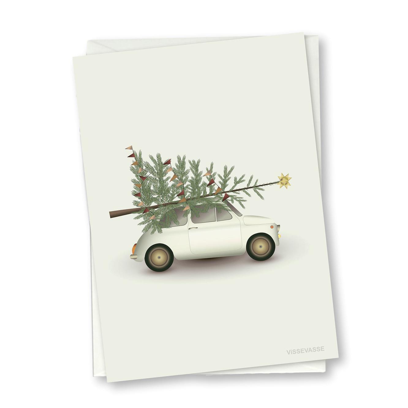 Vissevasse Joulukuusi ja pieni auton onnittelukortti, 10,5x15 cm