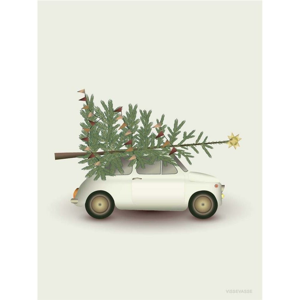 Vissevasse圣诞树和小型汽车海报，50x70厘米