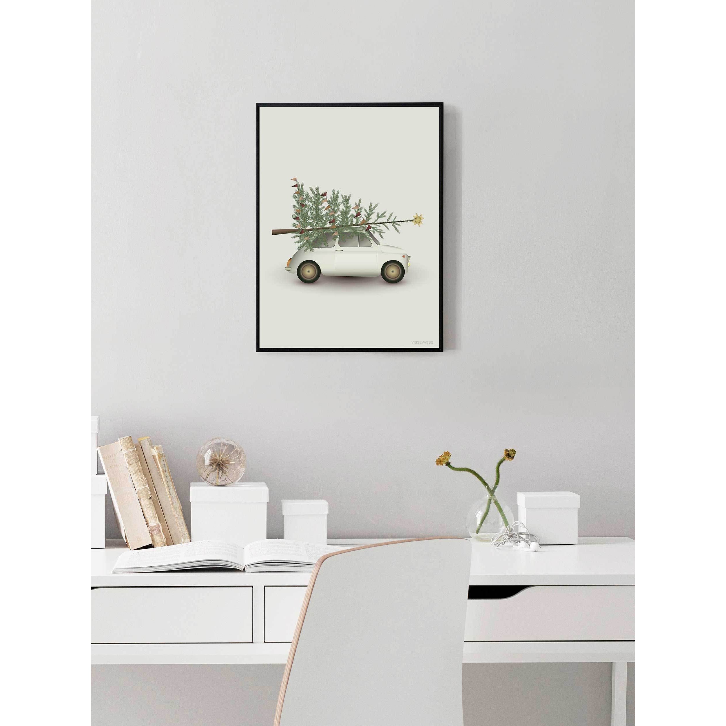 Vissevasse Kerstboom en kleine auto -poster, 15 x21 cm