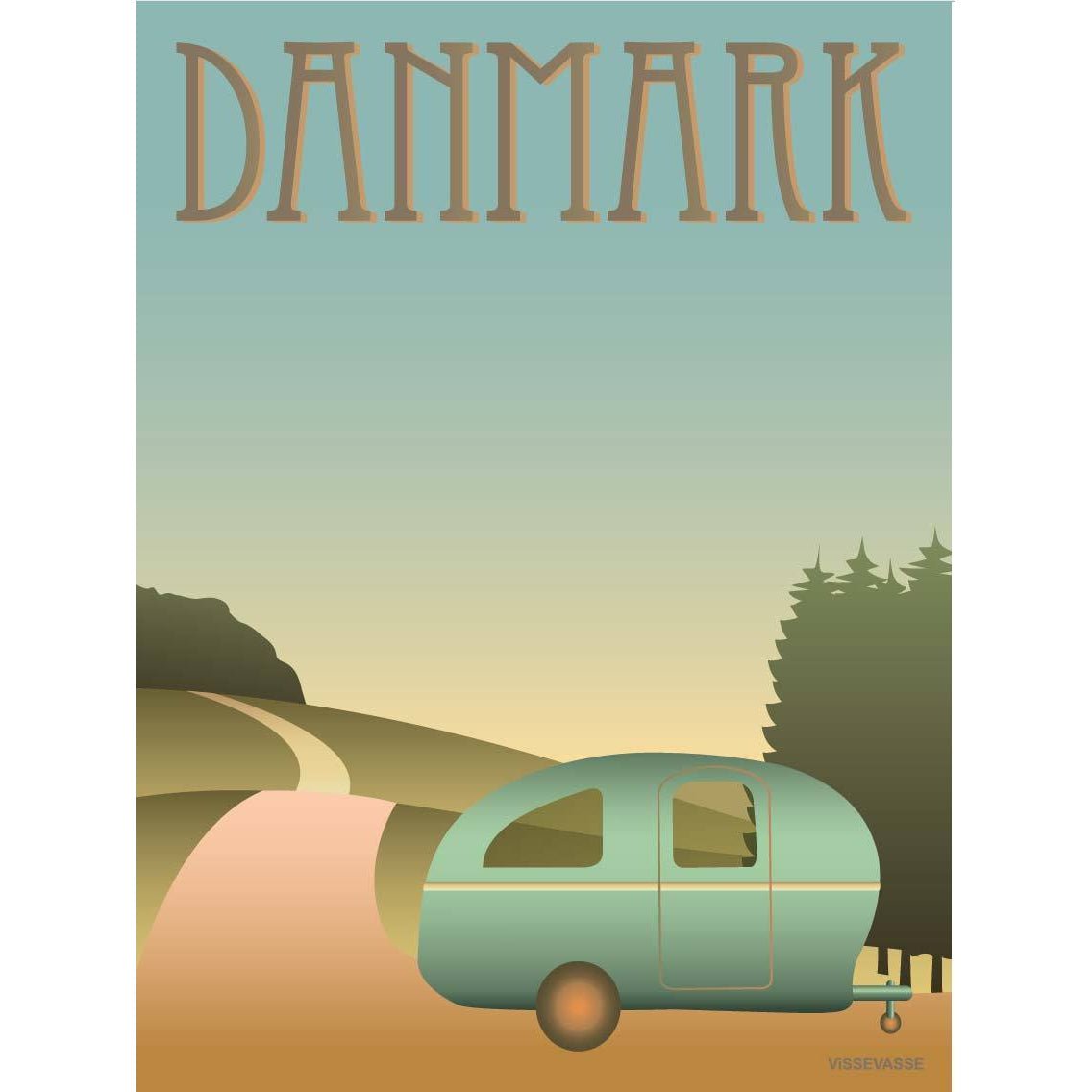 Vissevasse Danmark campingplakat, 15 x21 cm