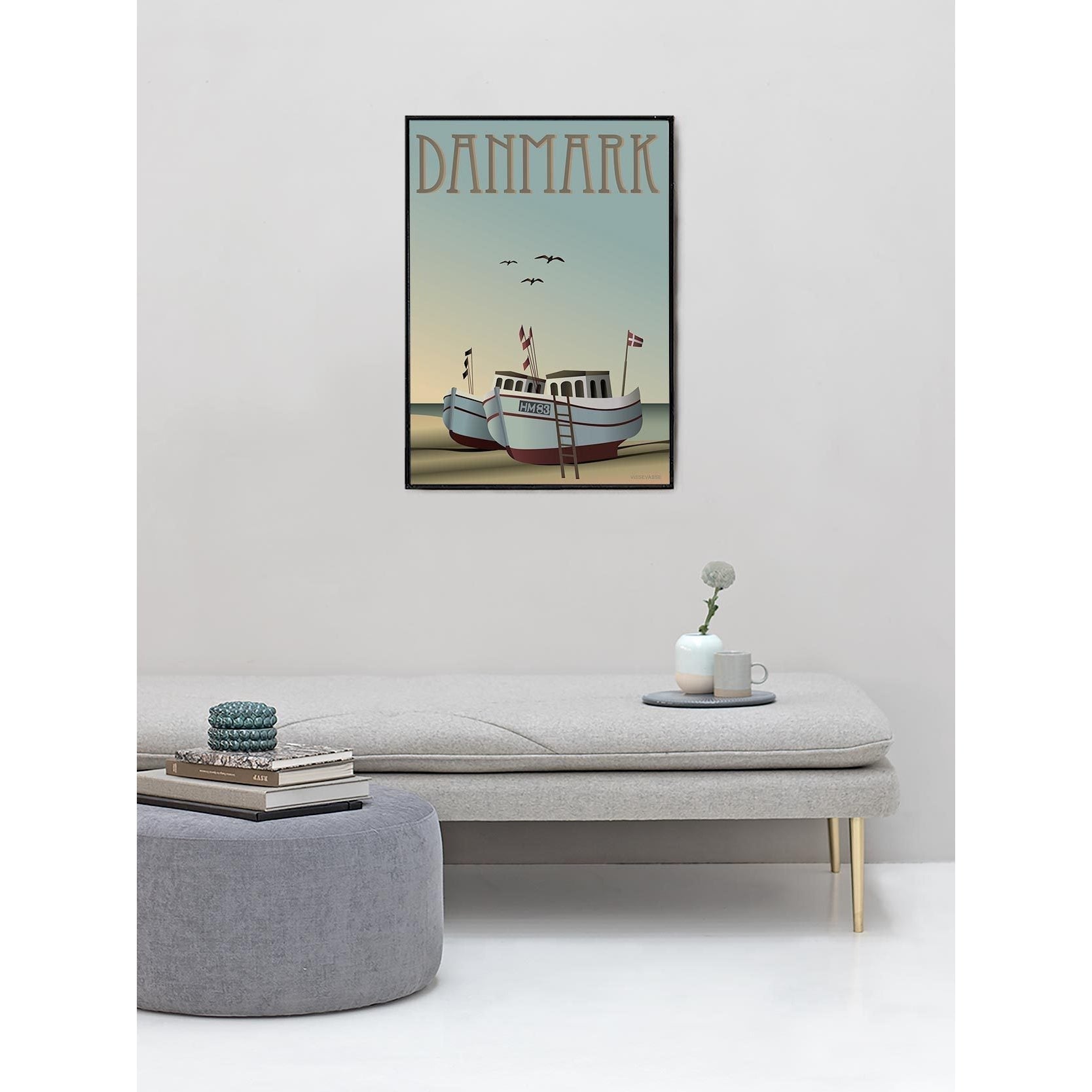 Vissevasse Denemarken vissersboten poster, 15 x21 cm