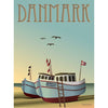 Vissevasse Danmark fiskerbåde plakat, 15 x21 cm