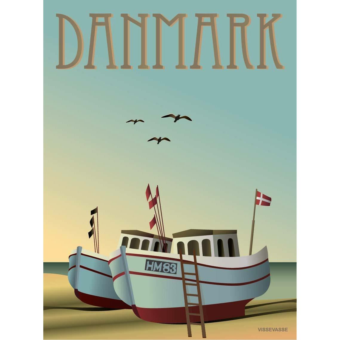 Vissevasse Danmark fiskebåter plakat, 30 x40 cm