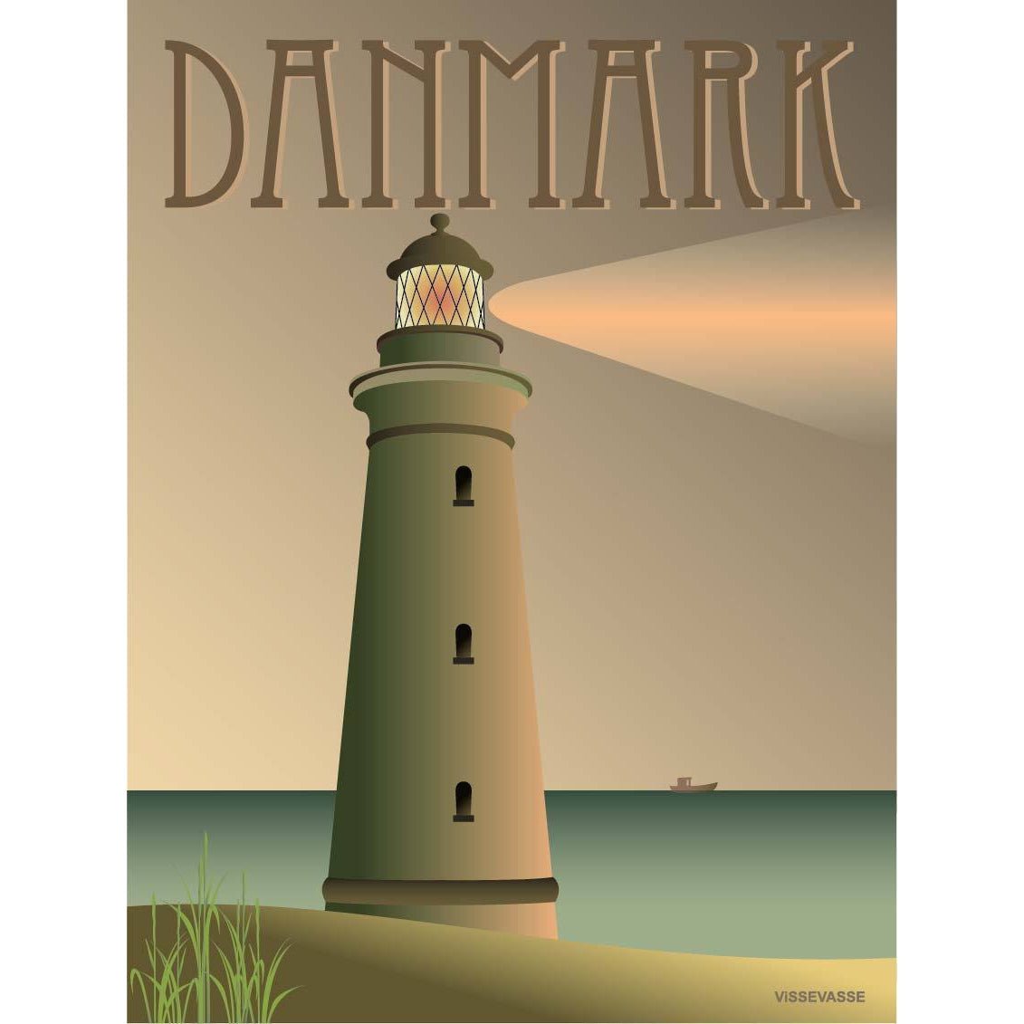 Vissevasse Danmark Lighthouse -affisch, 15 x21 cm