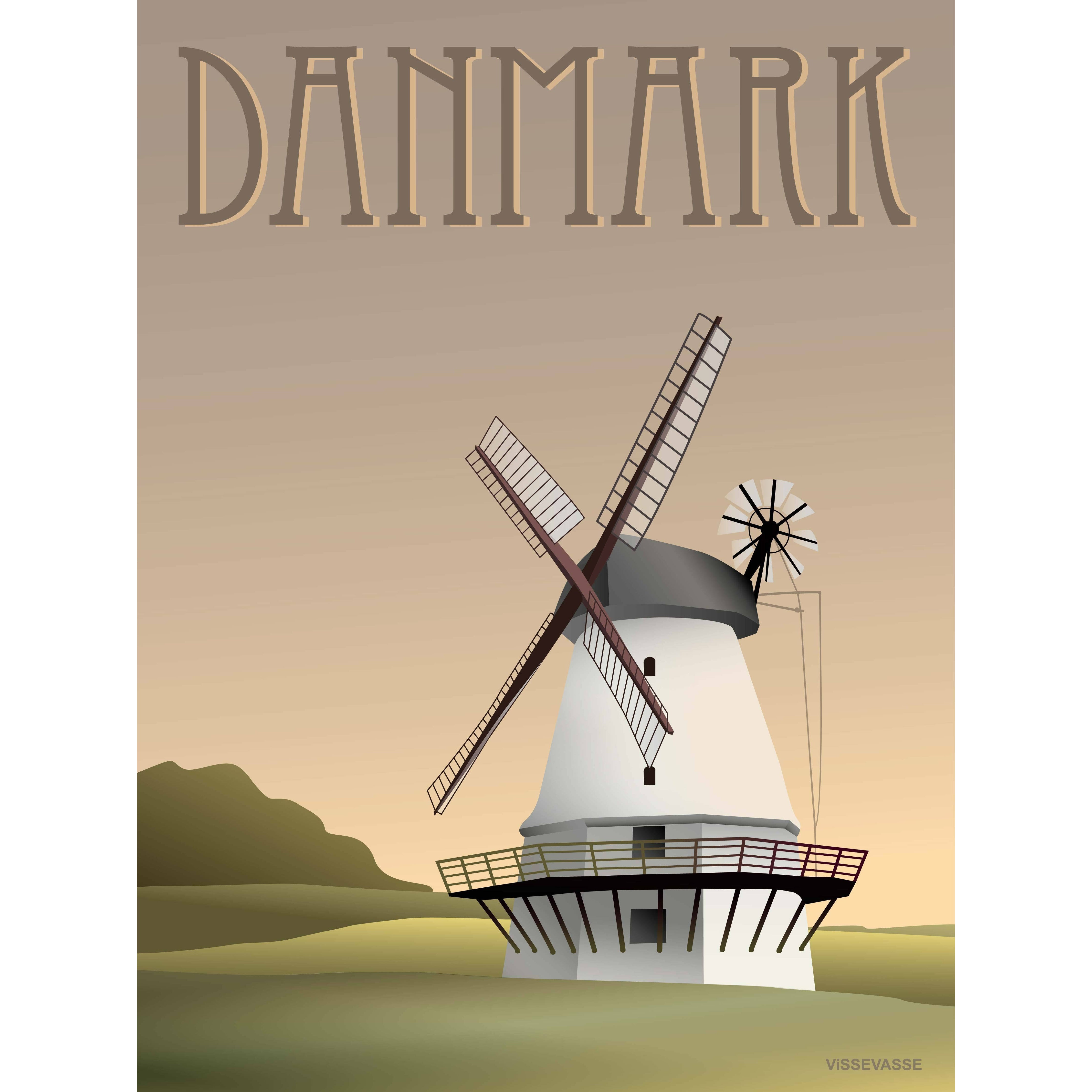 Vissevasse Danmark Mill Affisch, 30 x40 cm