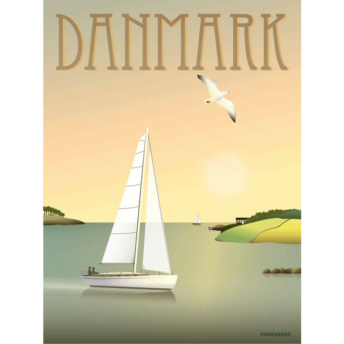 Vissevasse Danmark Sailboat -affisch, 30 x40 cm