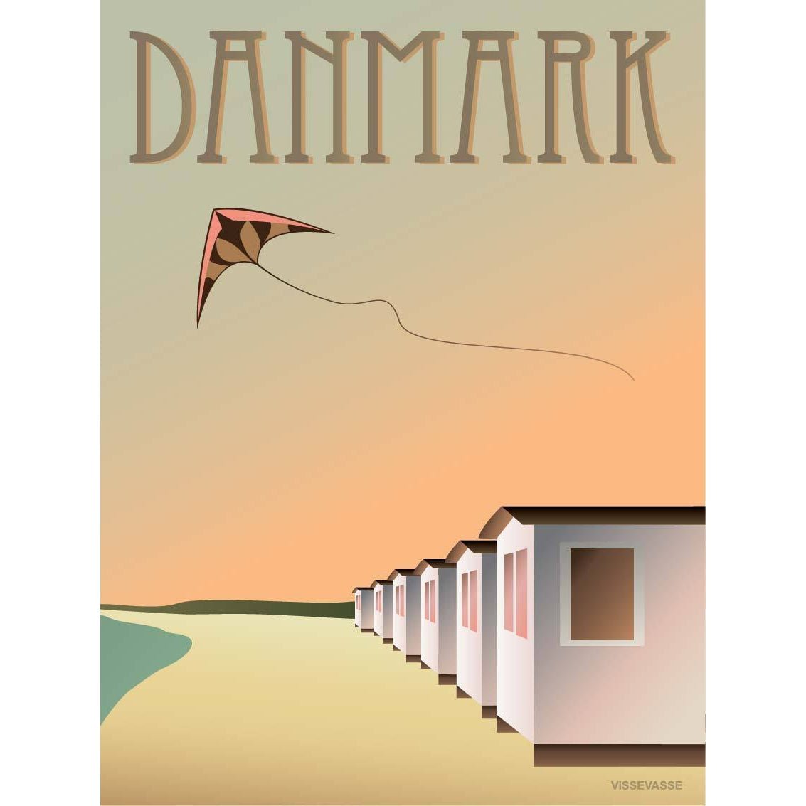 Cartel de casas de playa de Vissevasse Dinamarca, 15 x21 cm