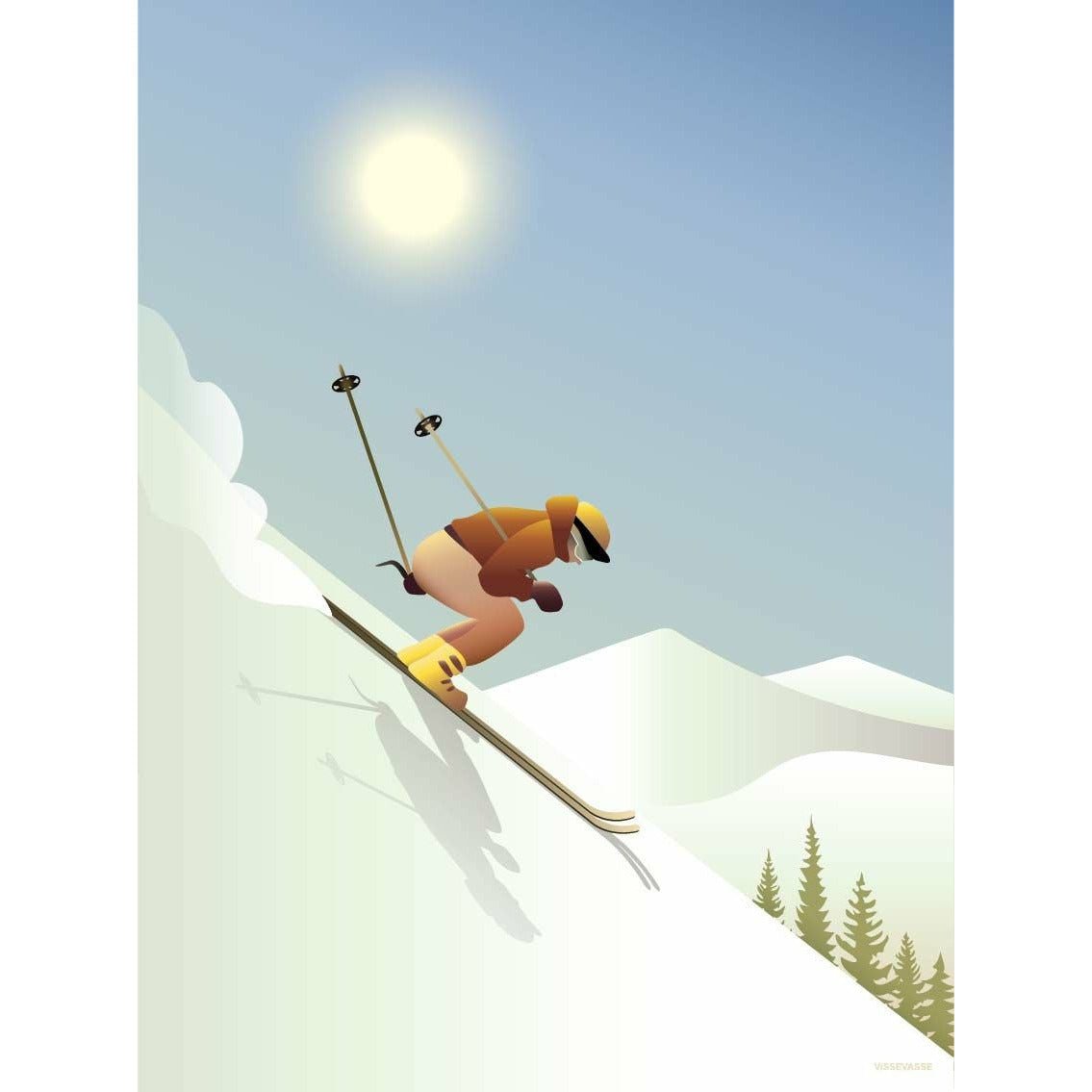 Vissevasse Downhill Skiing veggspjald, 15x21 cm