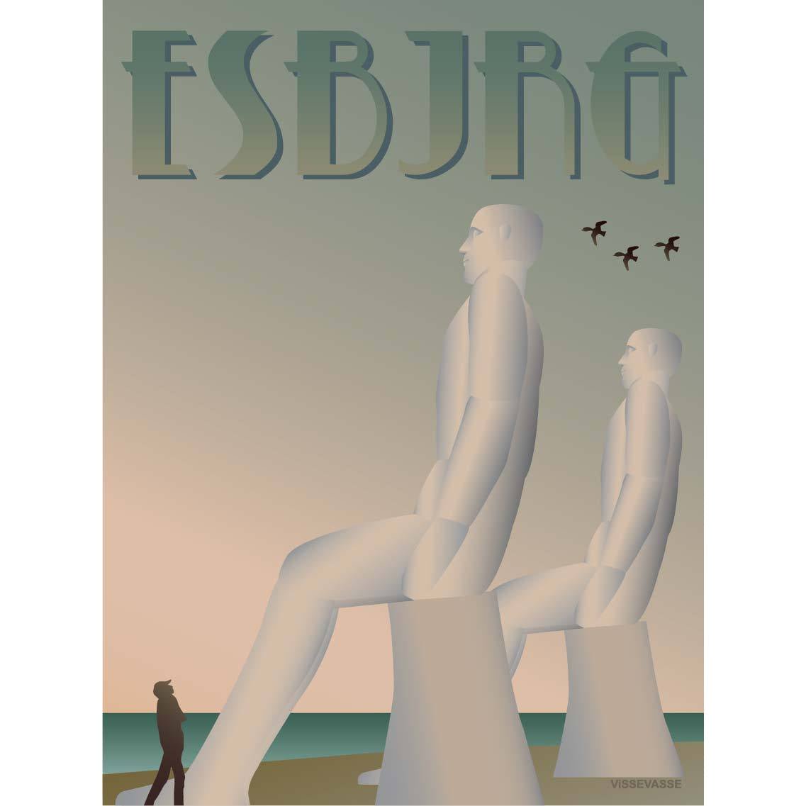 Vissevasse Esbjerg vita män affisch, 15 x21 cm