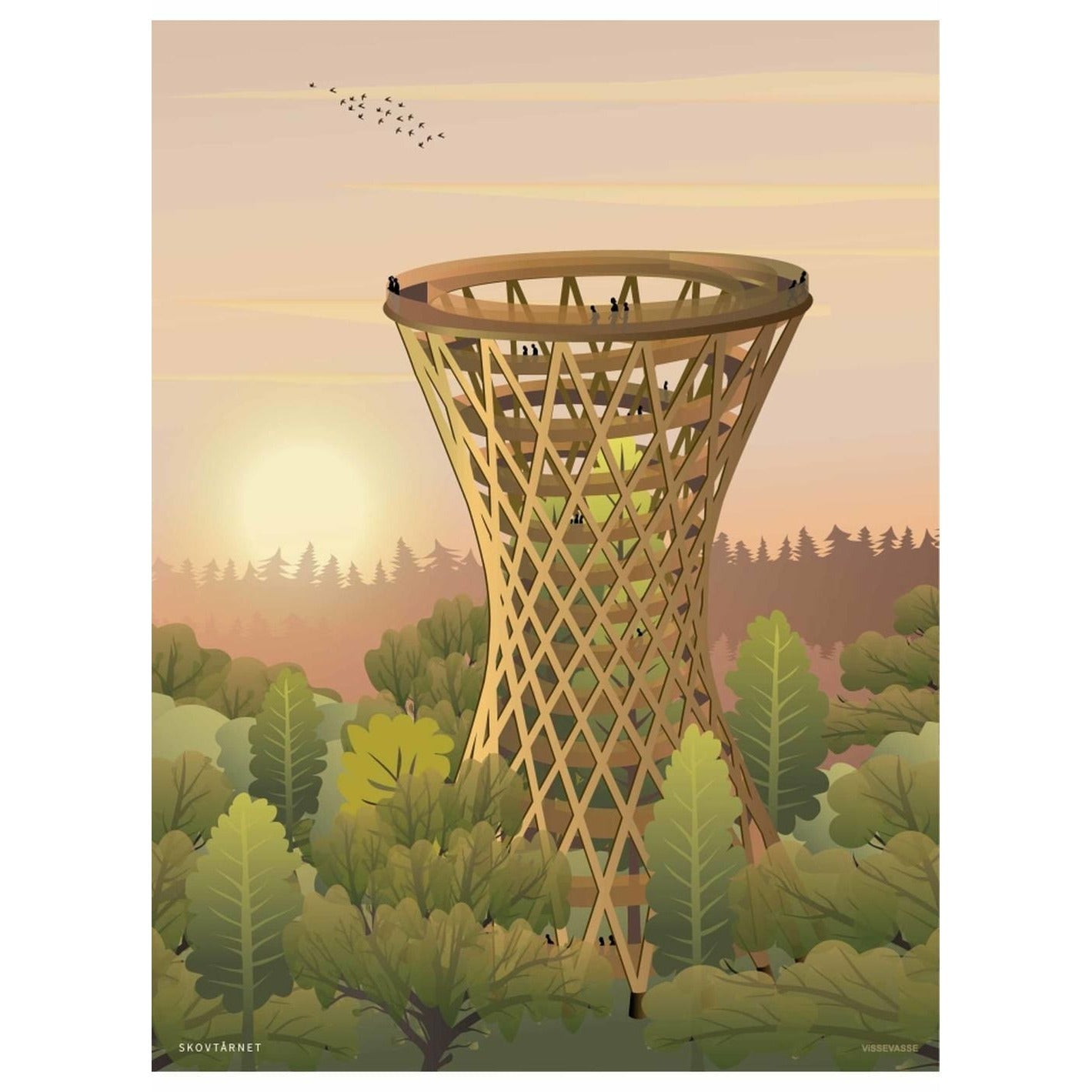 Vissevasse Forest Tower -affisch, 15 x 21 cm