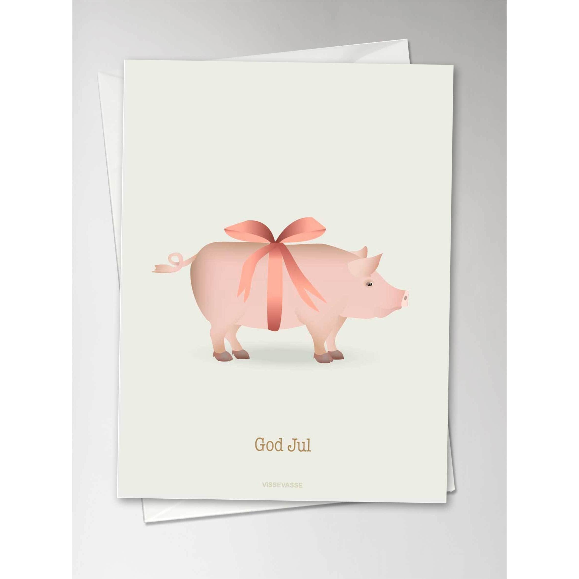 Vissevasse Feliz Navidad Tarjeta de felicitación de cerdo de mazapar, 10,5x15 cm