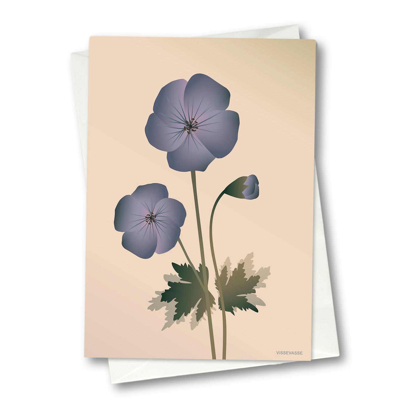 Vissevasse Geranium gratulasjonskort, 10,5x15cm