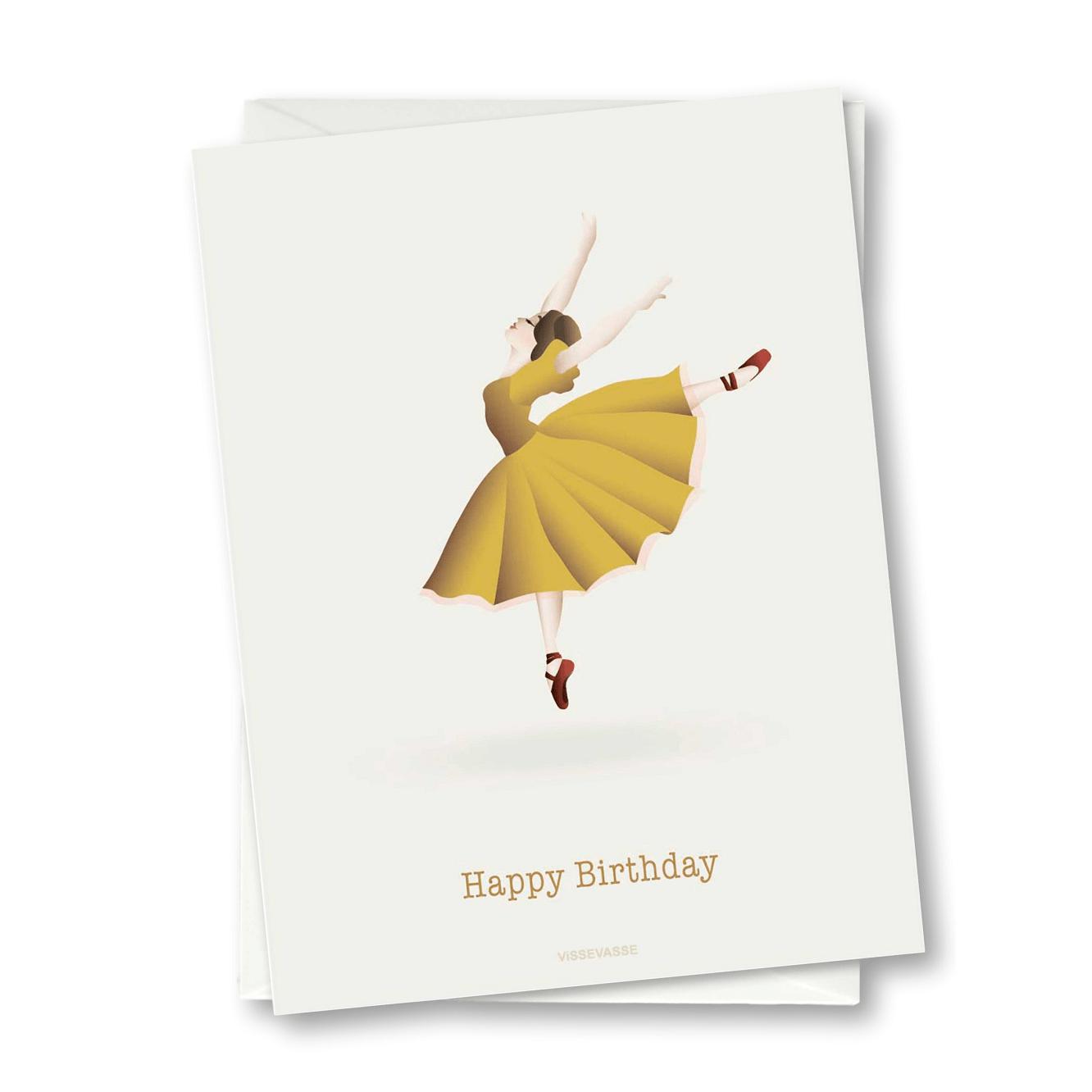Vissevasse Happy Birthday Ballerina gratulasjonskort, 10,5x15cm