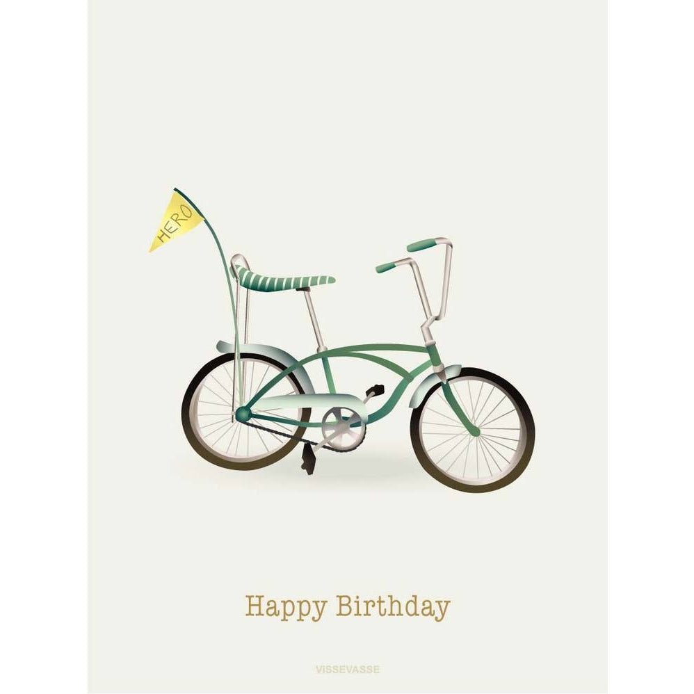 Vissevasse Tillykke med fødselsdagen cykel lykønskningskort, 10,5x15cm