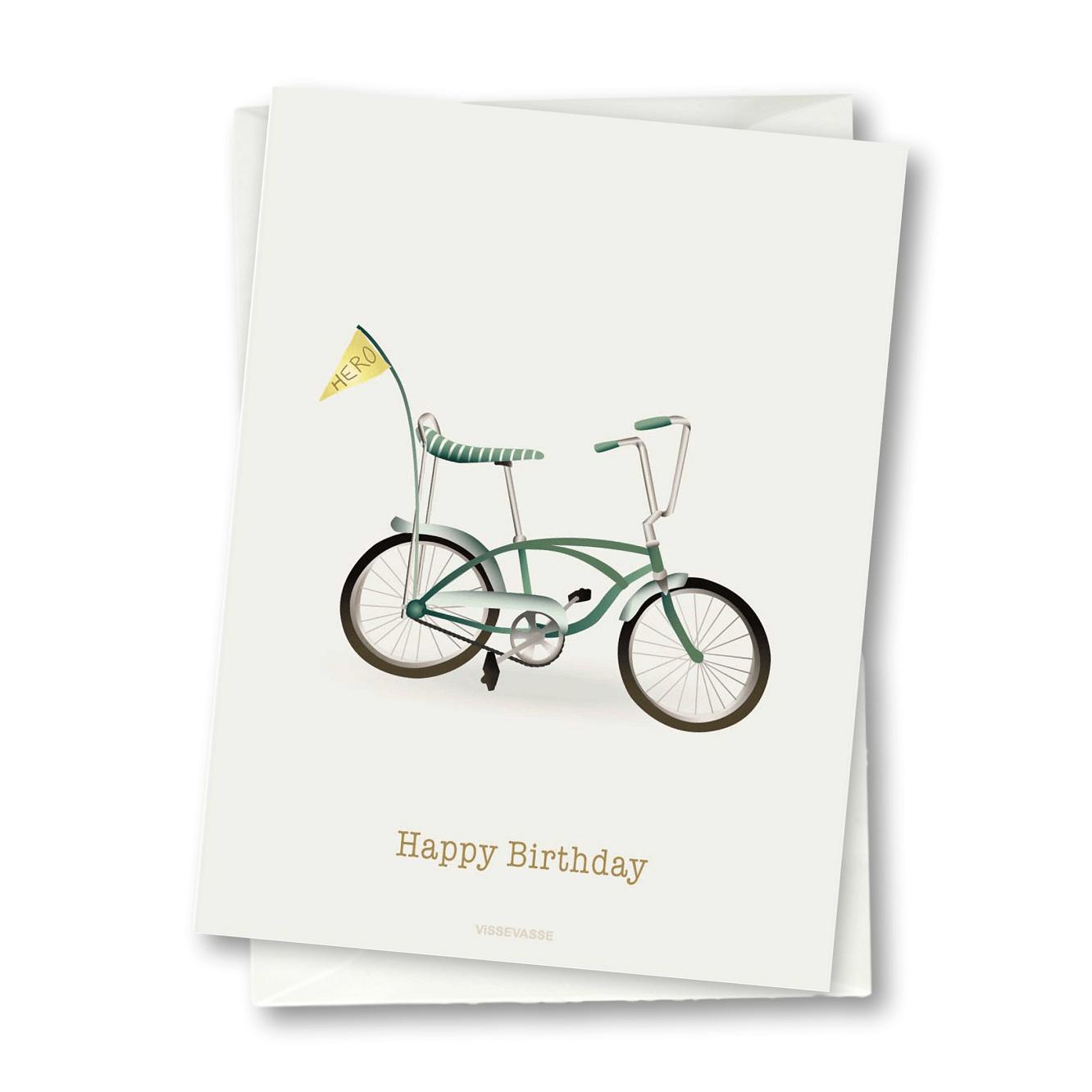 Vissevasse Tillykke med fødselsdagen cykel lykønskningskort, 10,5x15cm