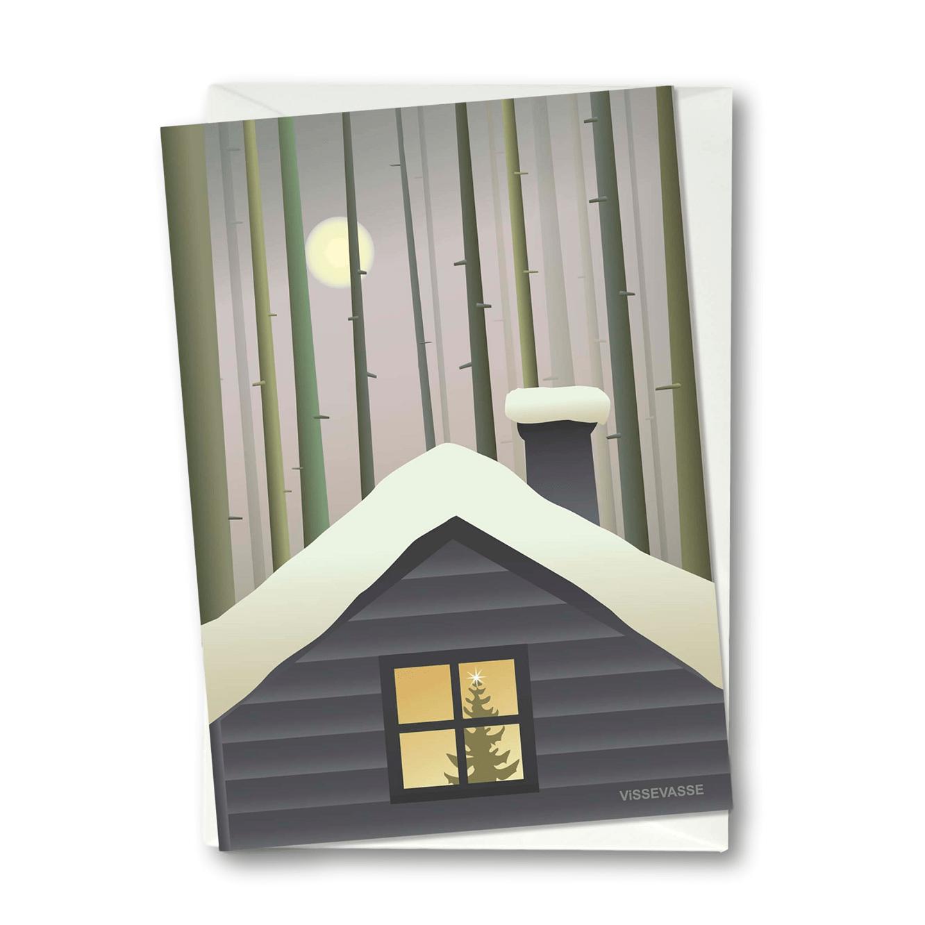Vissevasse Maison dans la carte de voeux des bois, 10,5x15 cm