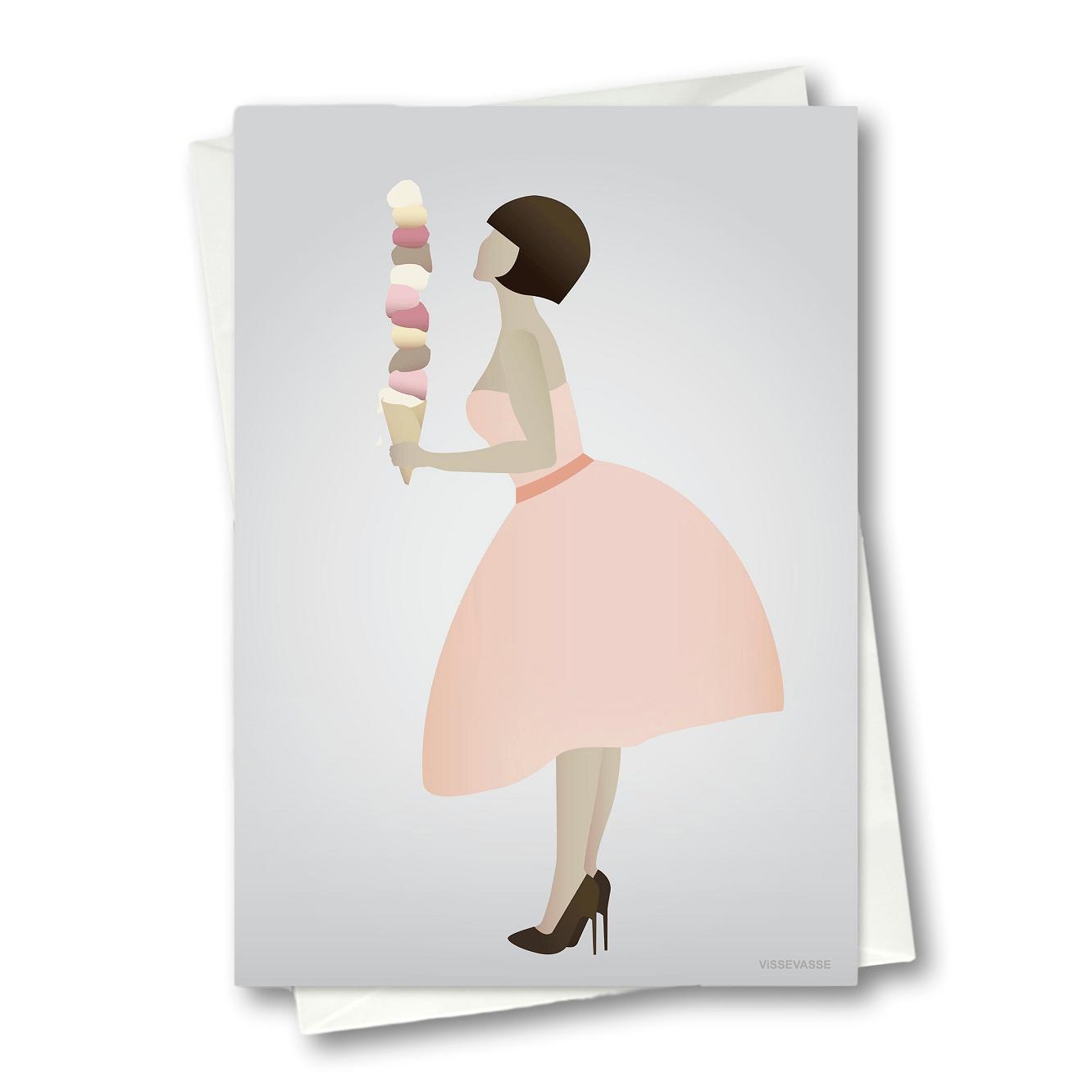 Vissevasse Ice Cream Lady lykønskningskort, 10,5x15cm
