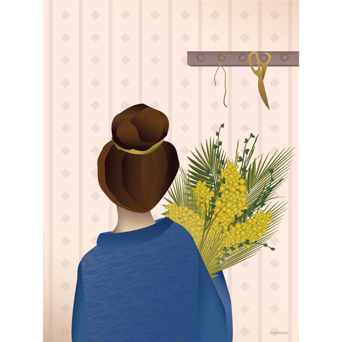 Vissevasse Fille avec affiche de bouquet, 15x21 cm