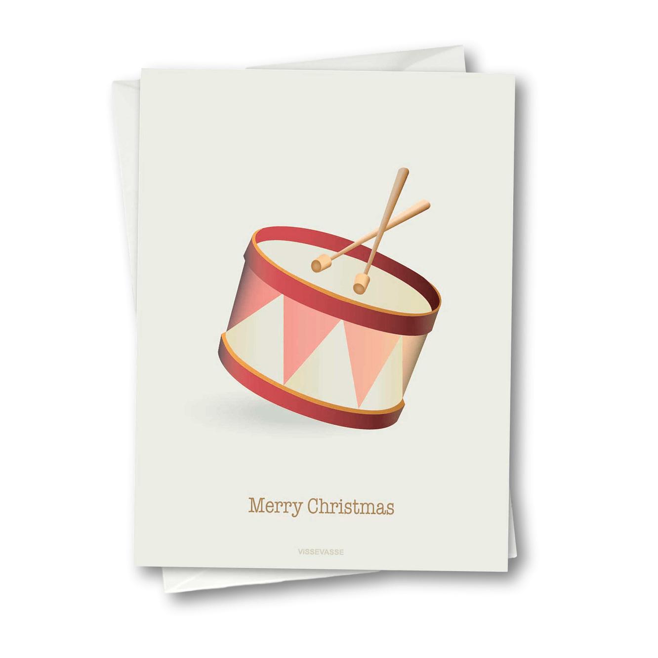 Vissevasse Merry Christmas Drum gratulasjonskort, 10,5x15cm