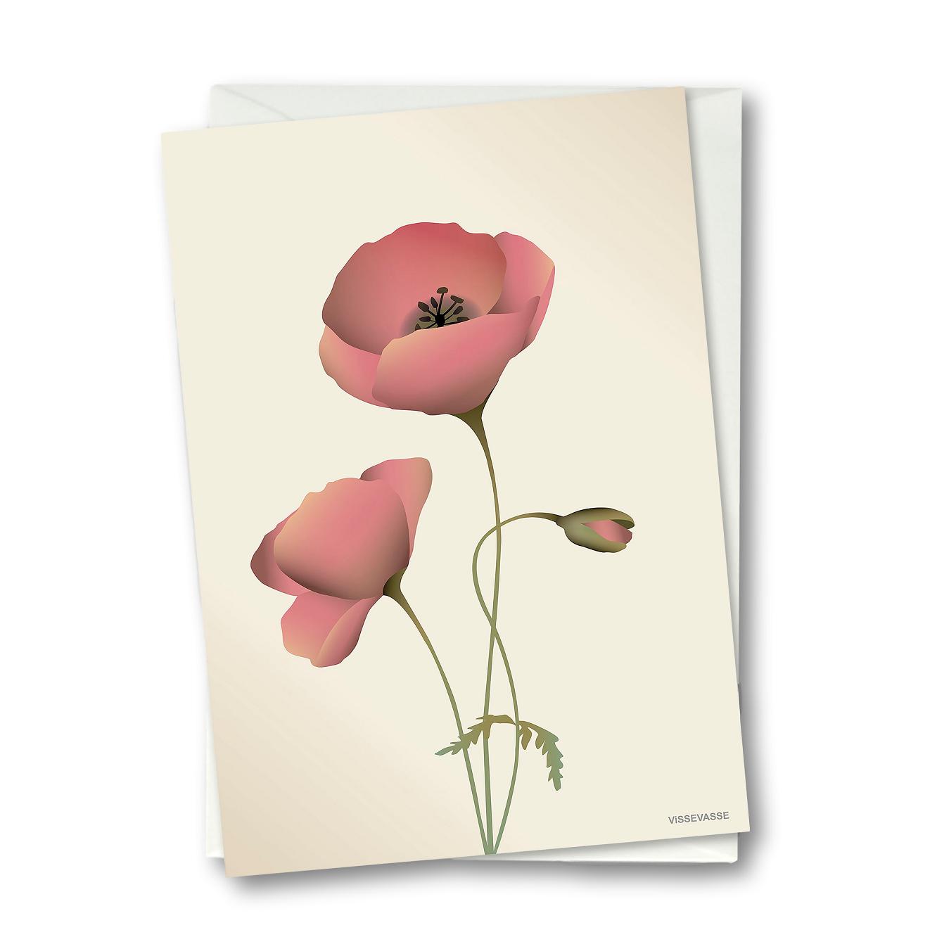 Vissevasse Poppy Greeting Card, Meringue, 10,5x15 cm