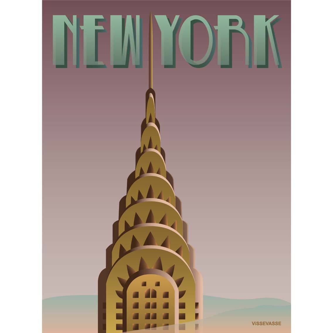 Vissevasse New York Chrysler plakat, 15 x21 cm