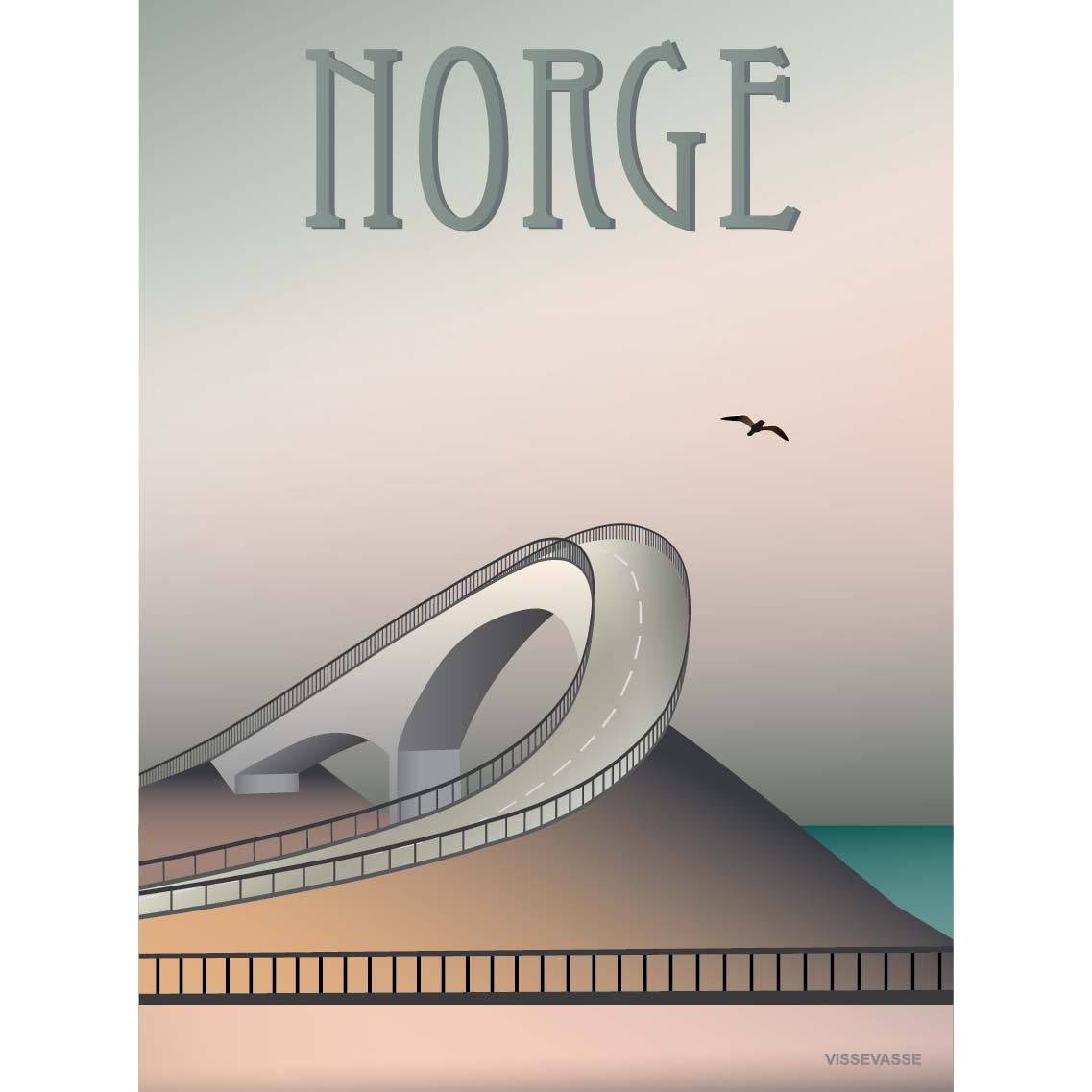 Vissevasse Norge Atlantic Road -plakat, 15 x21 cm