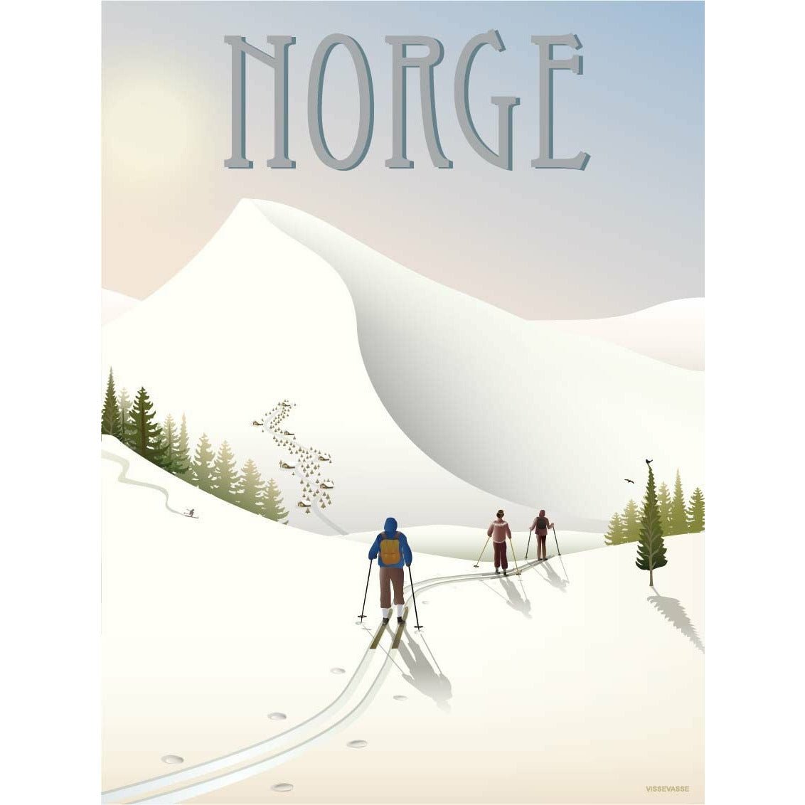 Vissevasse Norge 'Cross Country Skiing' affisch, 15x21 cm