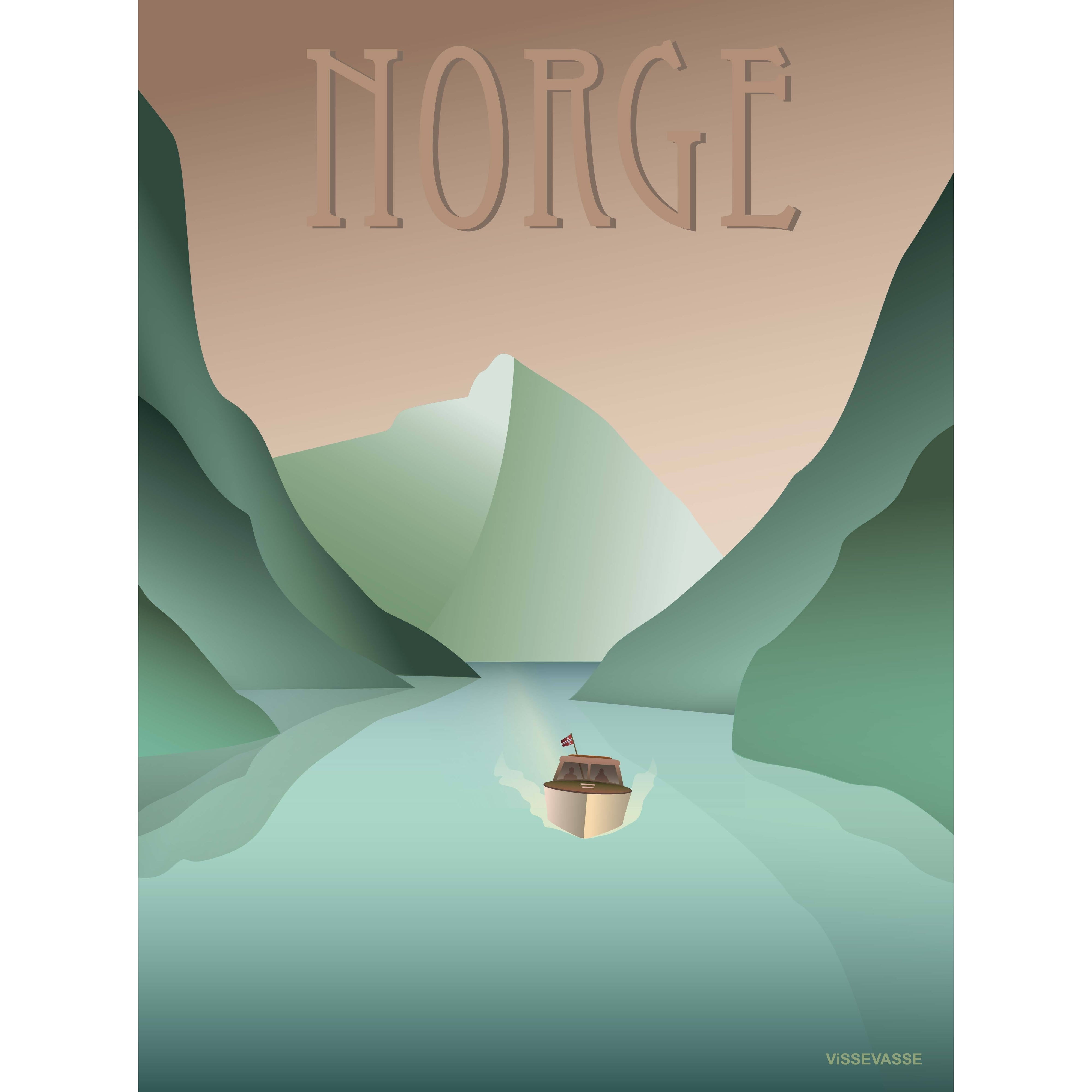 Vissevasse Norge fjord affisch, 15 x21 cm
